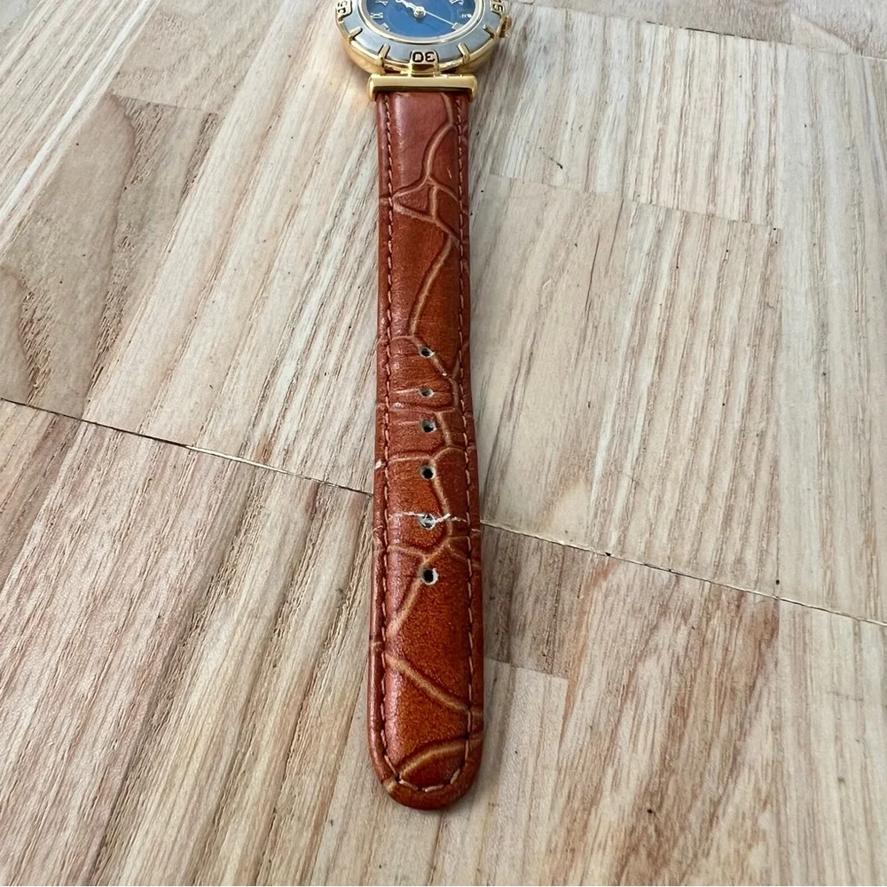 Anne Klein II ladies blue dial two tone brown leather watch NEW BATTERY